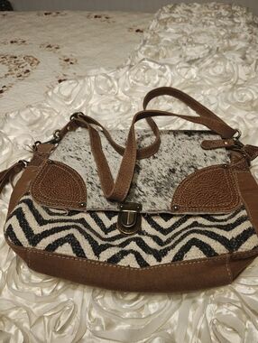 Myra Bag Brown and White Cow Patterned Crossbody